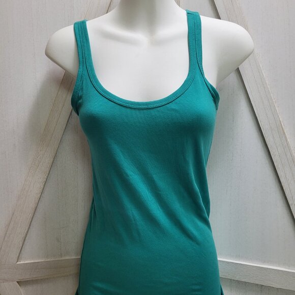 Two Banana Republic Basic Soft Cotton Blend Tank Tops, Teal and Black - Picture 6 of 7